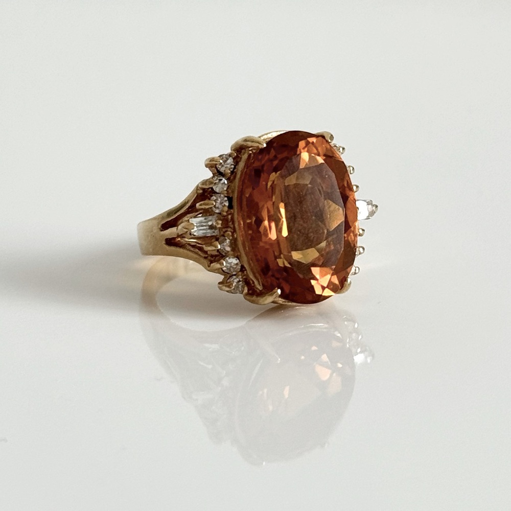 Pacific Gem Treasures 18K Gold Plate Faceted Citrine and Rhinestone Accent Ring